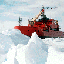 The RSV Aurora Australis stopped in heavily ridged ice